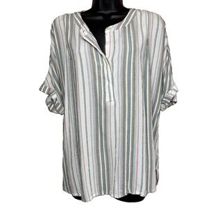 Chico's Size Large Beachy Tropical Blouse Shirt Top Cali Cool Stripe Pullover‎